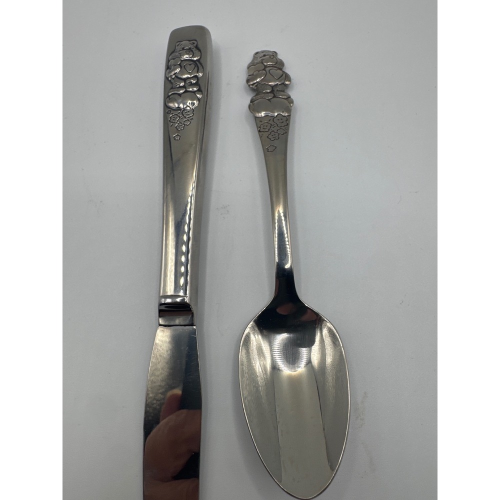 Vintage 1984 Oneida Care Bears Stainless Steel Child Spoon and Knife Set 2pc